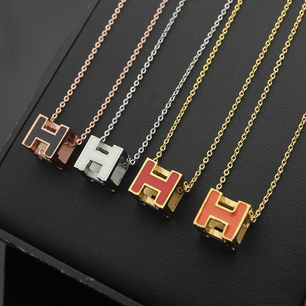 

chains titanium steel jewelry wholesale square h drop oil necklace black and white red orange 18k gold, Silver