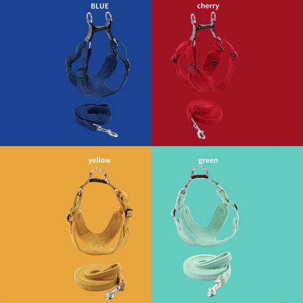 

dog collars & leashes pet harness polyester for leash reflective safe outdoor walking chest vest with ring traction rope small medium dogs