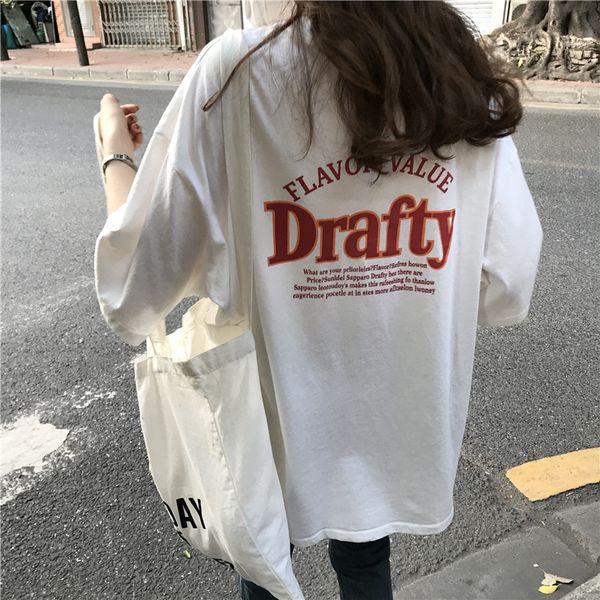 

letter printed casual loose cotton all match simple fashion street women halajuku basic t-shirts 210522, White