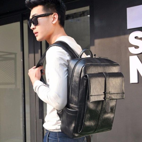 

backpack 2021 quality pu men's travel bag fashion soft leather casual sports student school