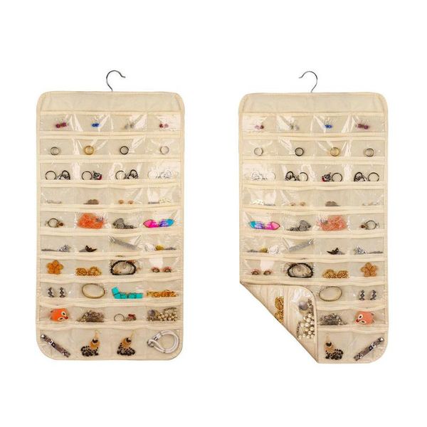 

storage bags 80 pockets jewelry clear earring display pouch bag makeup hanging organizer holder