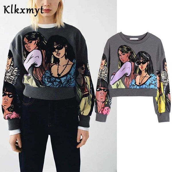 

klkxmyt fashion character print za sweatshirt women loose o neck pullover ladies long sleeve casual hoodies sweatshirts 210527, Black