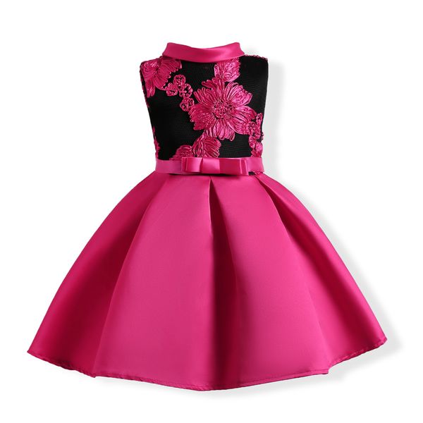 

princess girl dress embroidered sleeveless evening dress flower turtleneck, Red;yellow