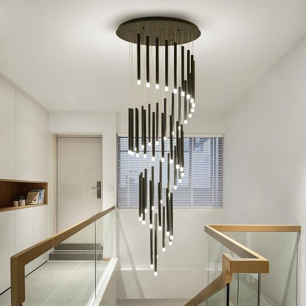 

modern luxury led staircase chandelier indoor installation spiral stairwell light el lobby iron long lighting chandeliers