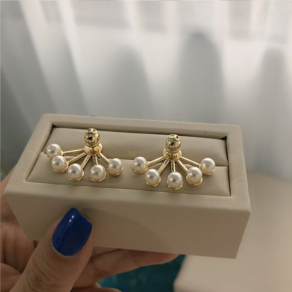 

2021 luxury designer jewelry golden fan pearl earrings simple french earrings, Silver