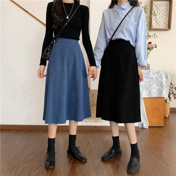 

skirts autumn women blue high waist a-line office lady elegant ka1170, Black