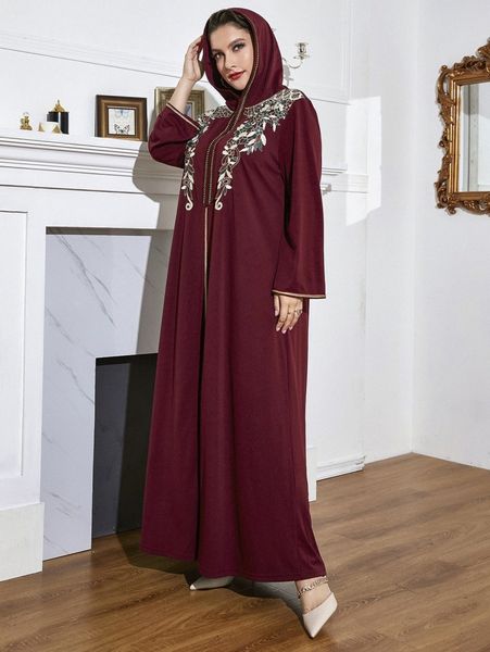 

plus floral embroidered hooded tent dress p56n#, Black