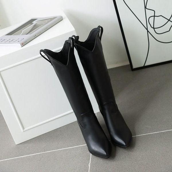 

boots plus size 9 10 11-15 women woman winter shoes botas sleeve leather face tip thick heel, Black