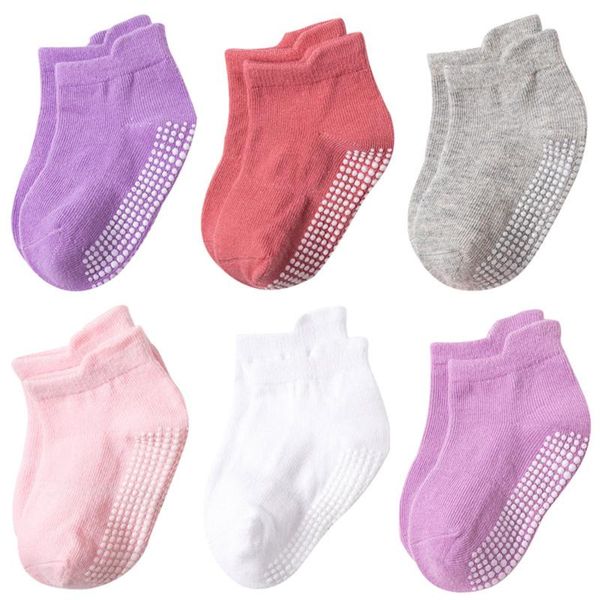 

pairs/lot 0 to 5 years anti-slip non skid ankle socks with grips for baby toddler kids boys girls all seasons cotton, Pink;yellow