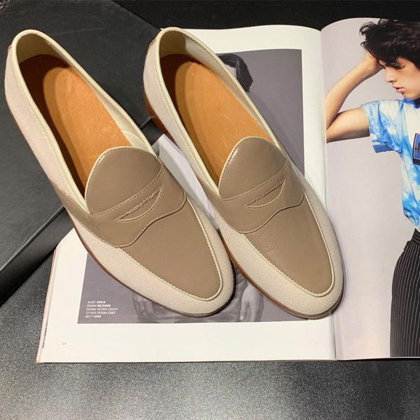 

dress shoes errfc concise beige men breathable slip on leisure fashion designer loafer for man canvas with leather, Black
