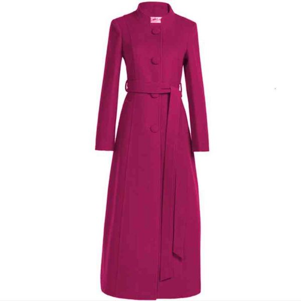 

women's wool & blends plus size 3xlautumn winter stand collar wool blends coat women slim single breasted x-long overcoat wvx3, Black