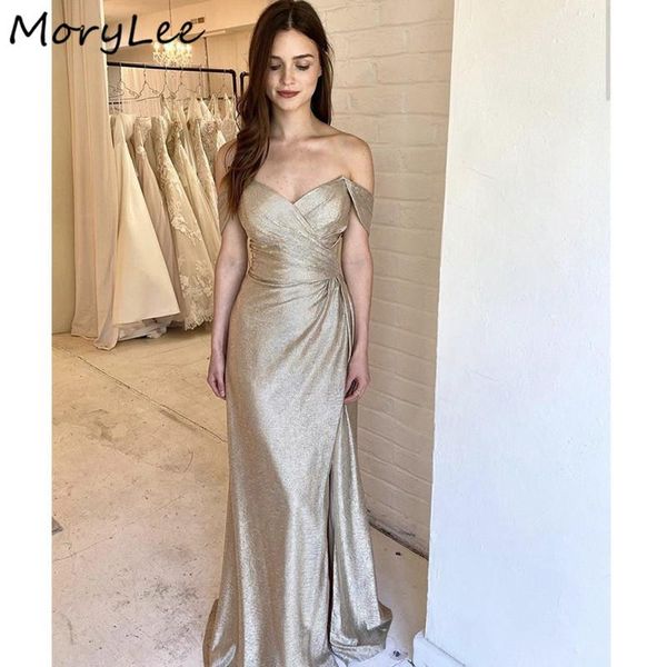 

bridesmaid dress gold dresses v-neck a-line floor length sweep train side slit satin pleated wedding party bridemaid, White;pink