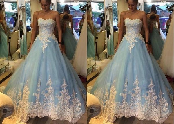 

elegant white lace light blue skirt wedding gowns dresses sweetheart neck corset back applique plus size petite custom made court train brid