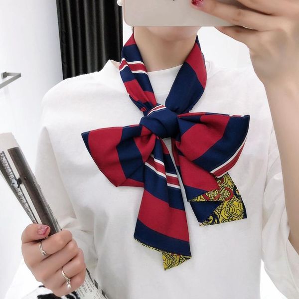 

scarves 160*20cm striped vintage printed twill weave silk scarf women's long, Blue;gray