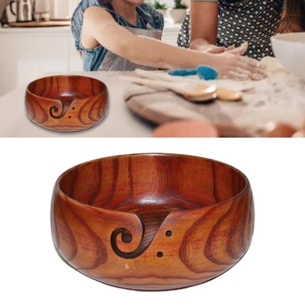 

other arts and crafts q9qf eco-friendly wooden yarn storage bowl knitted crochet wool holder needlework sewing supplies organizer