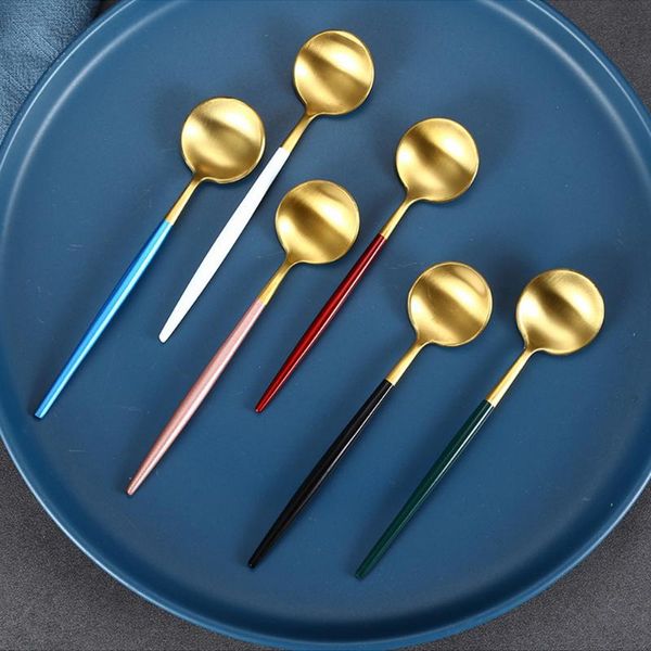 

flatware sets 6 pcs tea spoon stainless steel spoons coffee ice cream dessert stirring tableware kichen accessories