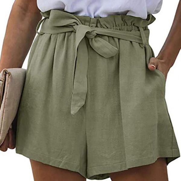 

women's shorts summer ruffle lacing high waist women beach loose elegant casual fashion short ladies solid sexy, White;black