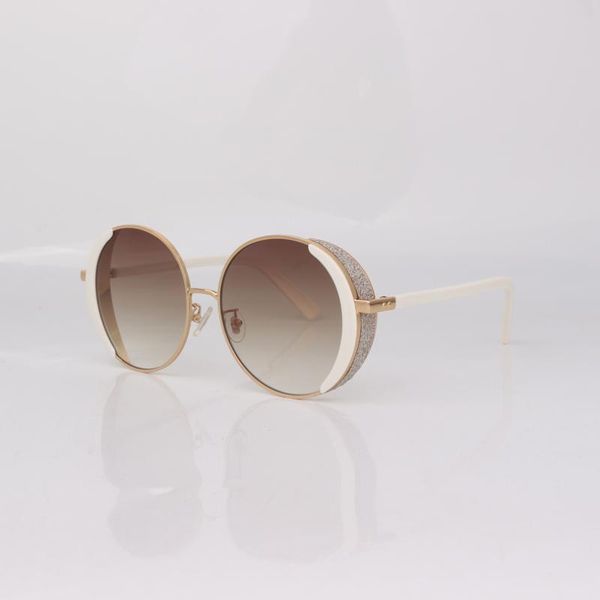 

sunglasses round metal frame women brown gradient lady with glitter, White;black