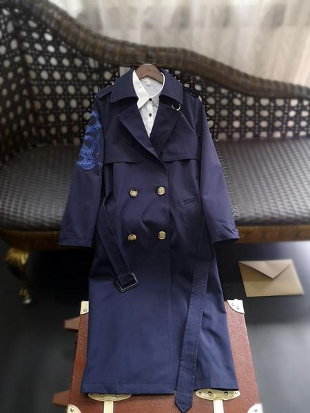 

women's trench coats women coat 2021 arrival british female long double breasted embroidery casual outerwear, Tan;black