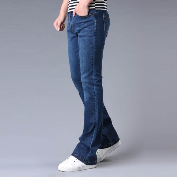 

pantmen's jeans casual japanese and korean style blue elastic flared pants, Black