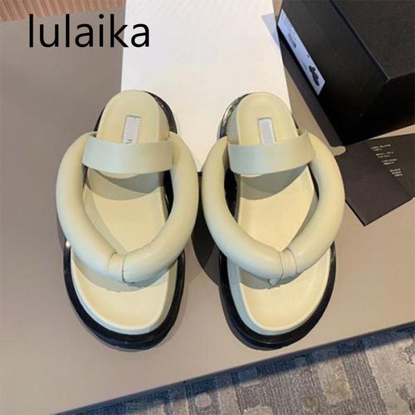 

women thick sole flip flops sandals genuine leather runway shoes ladies platform slippers 2021 summer beach casual design, Black
