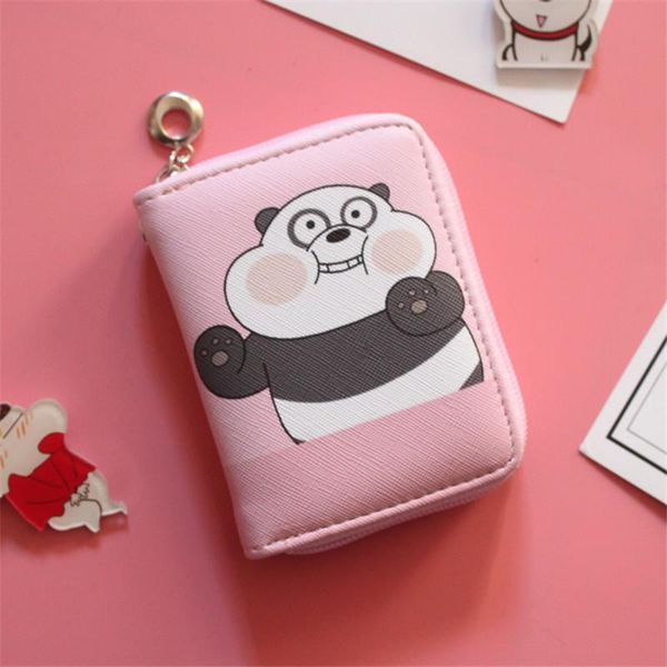 

coin purses short zipper print student small fresh cartoon bear wallet wrist zero purse smart leather panda money bags, Red;black
