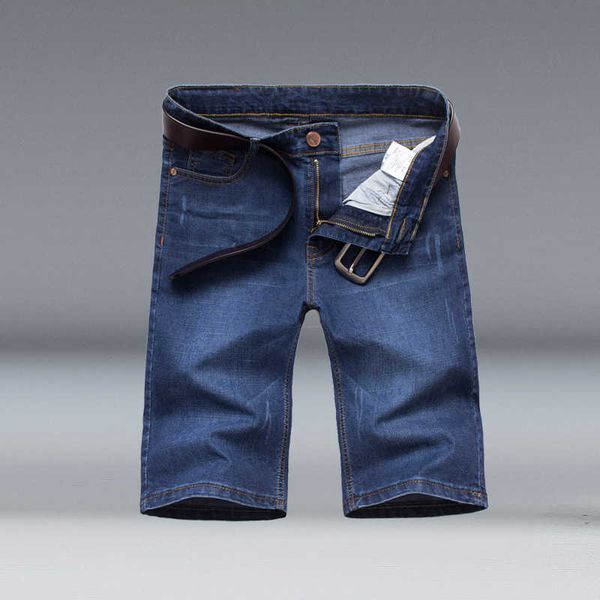 

summer men's jeans shorts men's straight jeans slim thin stretch capris, Blue