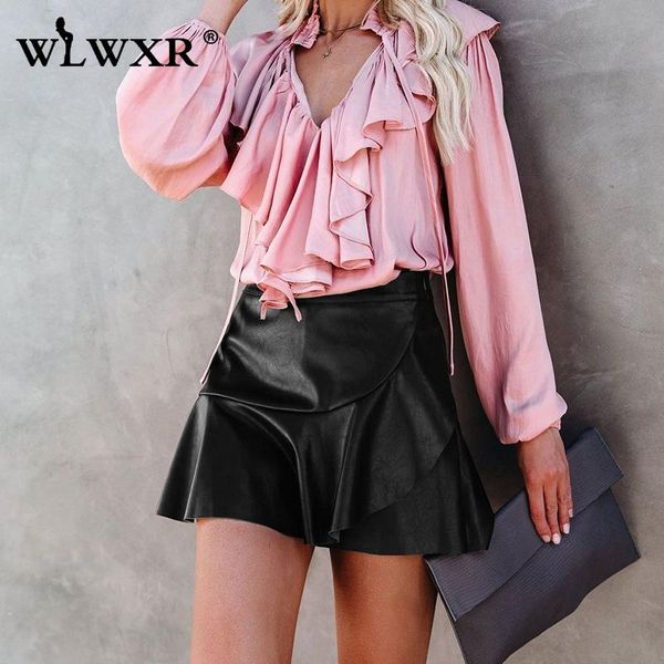 

skirts wlwxr black faux pu leather mini skirt women high waist a line skinny short ladies streetwear bodycon fall female