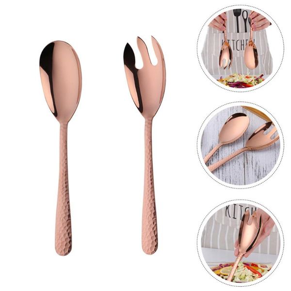 

spoons 2 pcs snake pattern stainless steel salad fork spoon (rose gold)