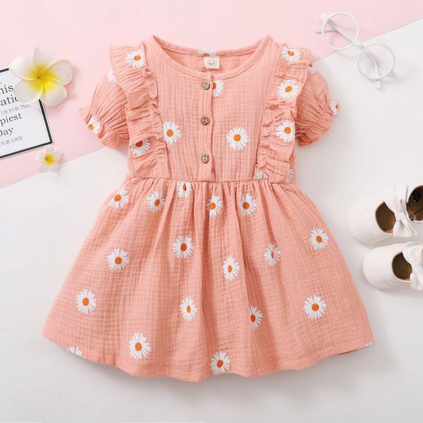 

girl's dresses summer toddler baby girls clothes short sleeve ruffles floral printed fashion princess dress children's clothing, Red;yellow
