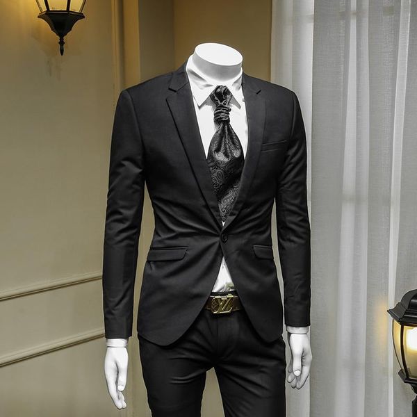 

men's suits & blazers xm geeki men wedding dress suit jackets spring slim mans two pieces male pure black street 365wt60, White;black