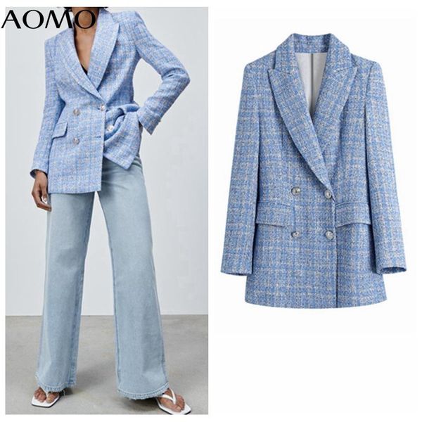 

women's suits & blazers aomo women 2021 fashion office wear pink tweed double breasted blazer coat vintage long sleeve pockets female o, White;black