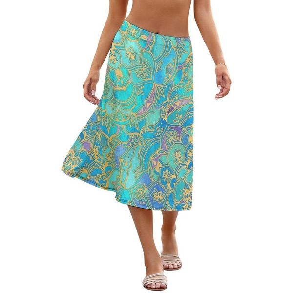 

skirts turquoise skirt summer sale casual women polyester printed midi, Black