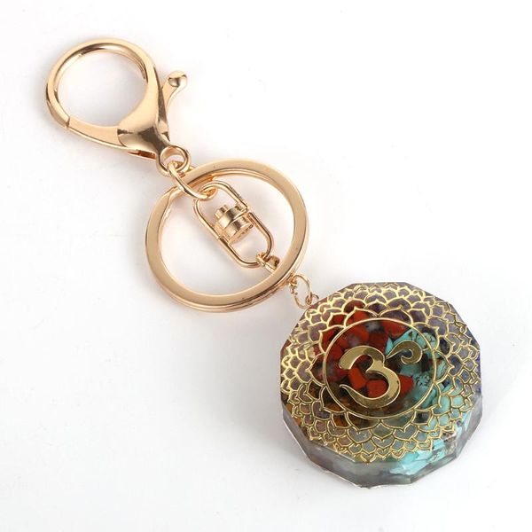 

keychains natural chipped chakra stone round crystal orgonite keychain healing yoga om energy orgone car bag key chains ring for ladies, Silver