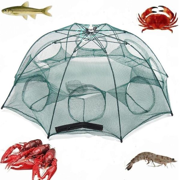 

folded fishing net 4/6/8/10 hole automatic shrimp trap fish minnow crab baits cast mesh fishnet1
