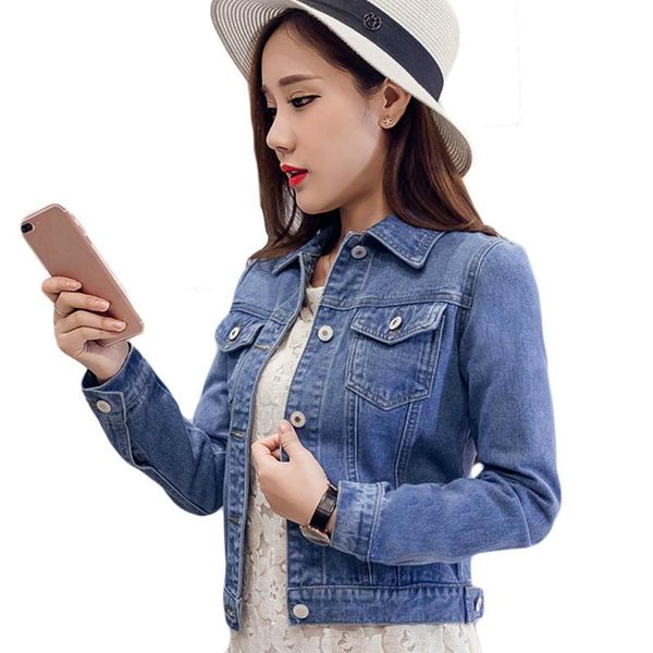 

women's jackets fashion jeans jacket women spring autumn hand brush stretch long sleeve short denim white pink coats, Black;brown