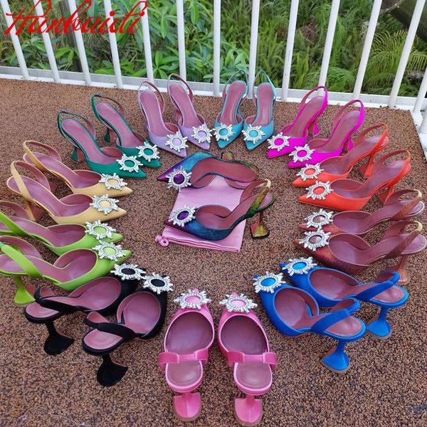 

sandals summer pumps women pointed toe shoes fashion woman silk rhinestones high heels 2022, Black