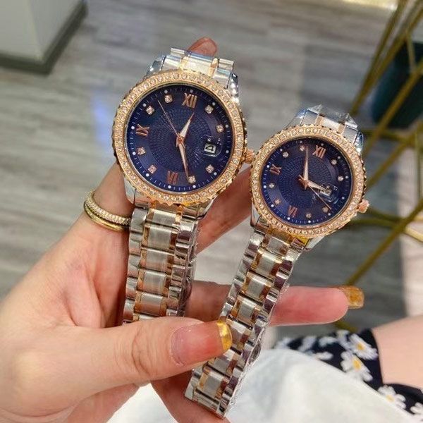 

dresses lovers' men women watches brand designer diamond wristwatches full stainless steel band quartz watch gift for man lady valentin, Slivery;brown