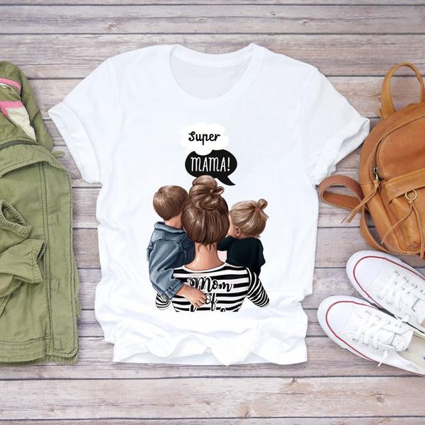 

women's t-shirt cartoon super mom life women 2021 summer print lady t shirt ladies graphic female tee kawaii clothes y2k top, White