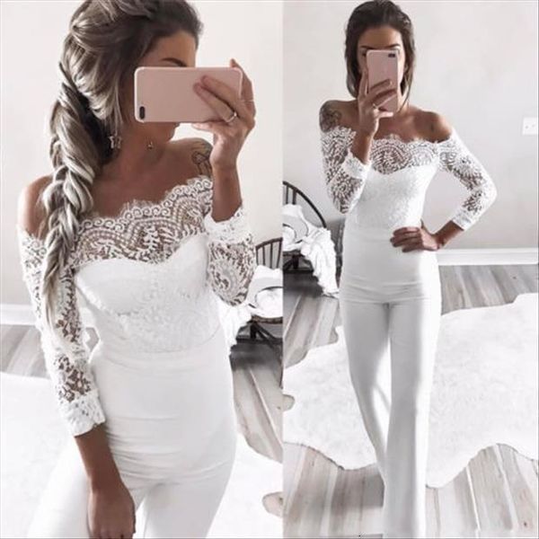 

direct deal off shoulder lace women jumpsuit long sleeve bodycon playsuit casual, Black;white