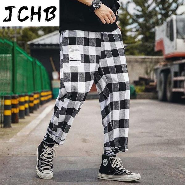 

men's pants summer 2021 plaid casual loose sport trousers streetwear hip hop joggers straight harem, Black