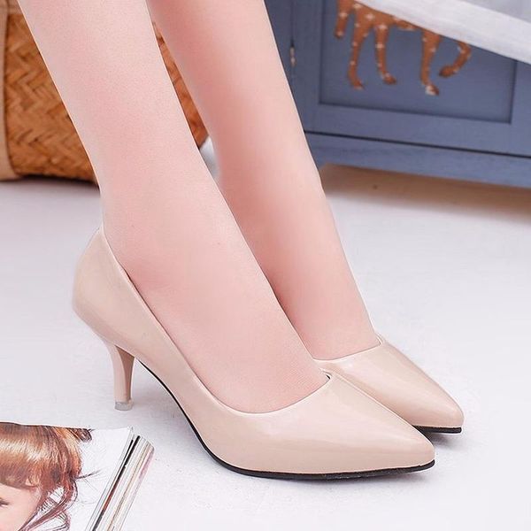 

dress shoes 2021 women woman pumps pointed toe thin high heels ladies solid leather slip on shallow work casual, Black