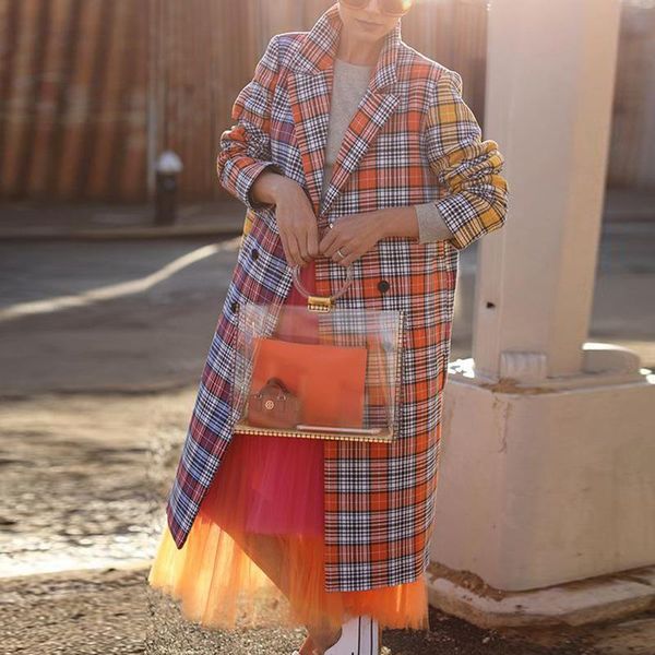 

women's wool & blends 2021 autumn and winter fashion manteau femme lapel long-sleeved cardigan jacket loose casual plaid woolen coat wo, Black