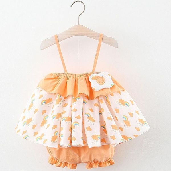 

clothing sets infant baby girls suspenders print dress shorts outfits set summer sunsuit clothes sleeveless dress+briefs 2pcs 6-12 m1, White