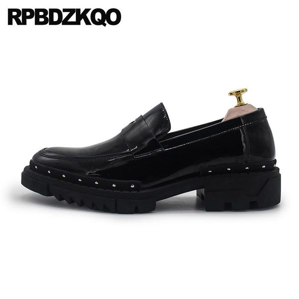 

dress shoes italy runway men black fashion deluxe patent leather loafers slip on designer italian casual