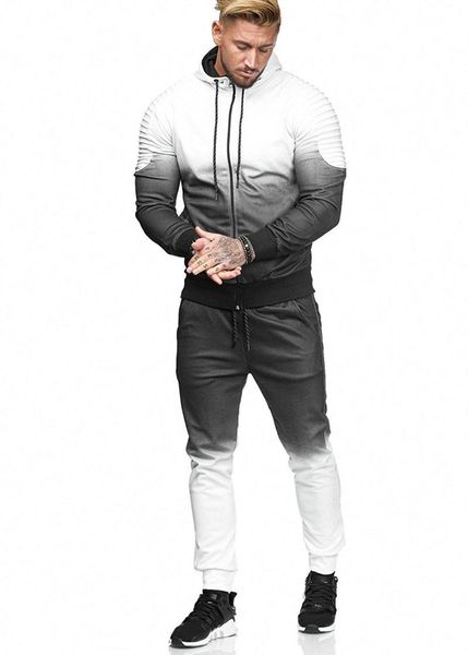 

men's hoodie tracksuit 2 piece set gradient color hoodies men sweatshirt jacket and pants sportswear sets tracksuits, Gray