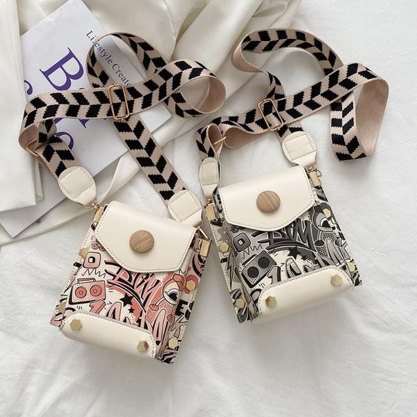 

women cartoon graffiti printing pu leather shoulder crossbody female bags casual lady shopper mini flap purses and handbags