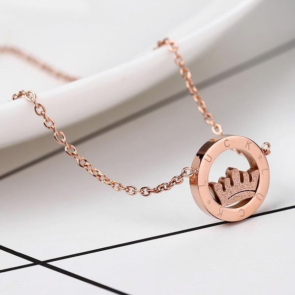 

pendant necklaces frosted crown titanium steel necklace women's non-fading all-match rose gold clavicle chain jewelry wholesale, Silver