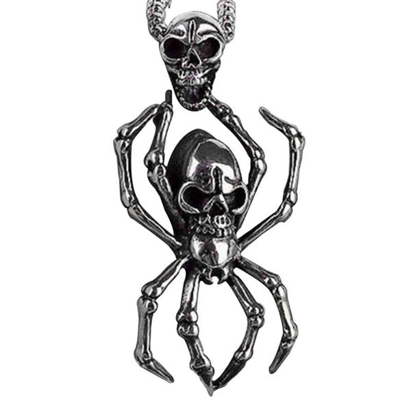 

spider skull pendant necklace retro skeleton domineering jewelry for men necklaces, Silver
