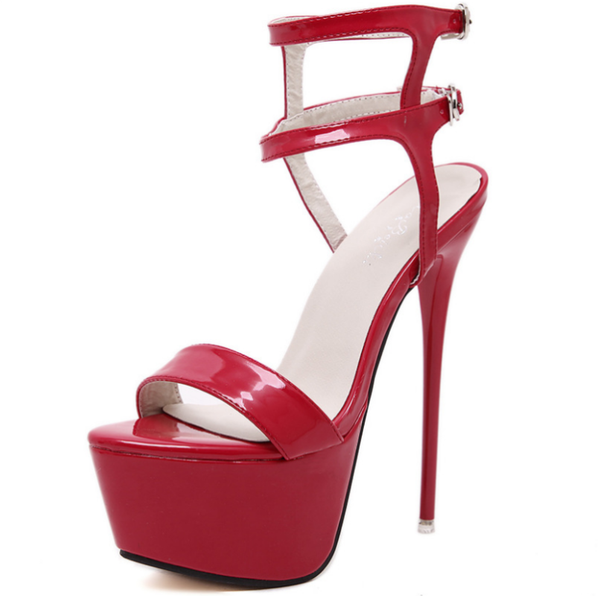 

platform women sandals 16cm roman stiletto high heels peep toe belt buckle nightclub wedding shoes plus size 34-46, Black